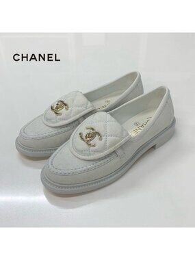 Chanel Canvas CC Logo Turnlock Loafers Denim Light Blue